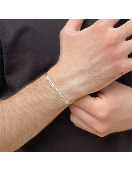 Bracciale Argento Rodiato Maglia Marina Schiacciata [7aa2ee62]