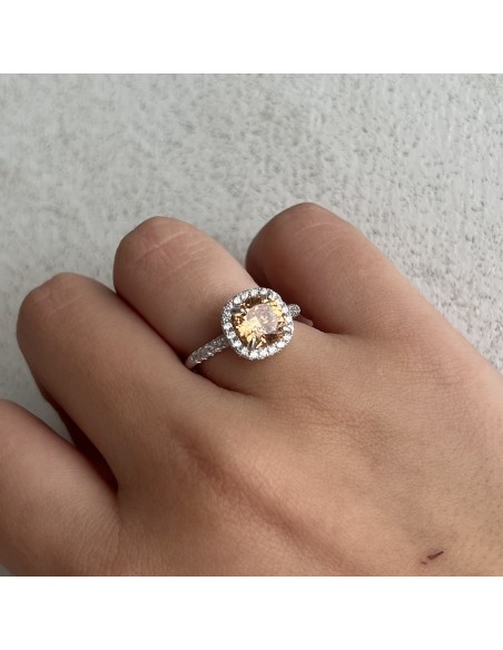 Anello Argento Rodiato Principessa Champagne 8x8MM [d59c759e]