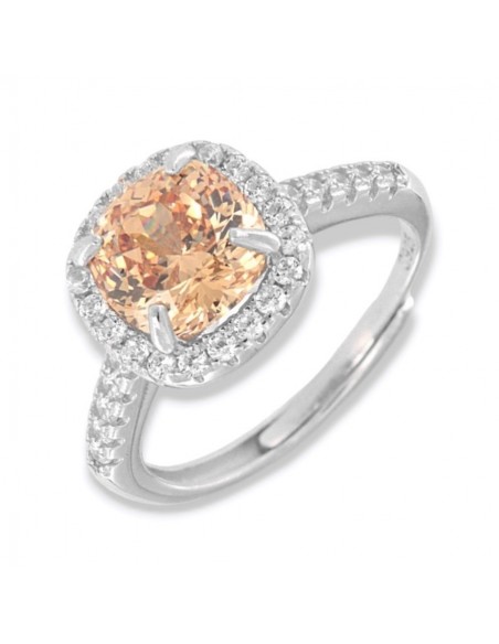 Anello Argento Rodiato Principessa Champagne 8x8MM [6281b49a]