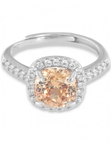Anello Argento Rodiato Principessa Champagne 8x8MM [09ea718d]