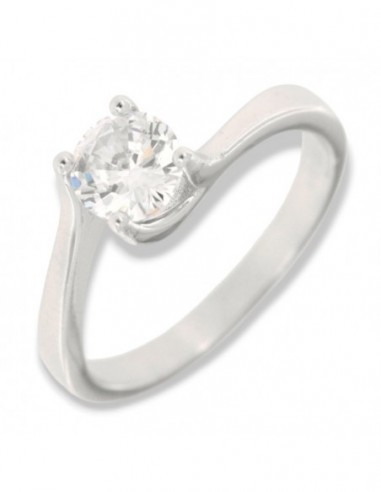 Anello Argento Rodiato Solitario Zircone 6MM [c9a9bb41]