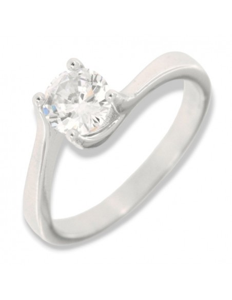 Anello Argento Rodiato Solitario Zircone 6MM [c9a9bb41]