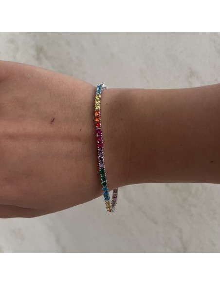Bracciale Argento Tennis Zirconi Rainbow 3MM 18CM [3e9172d7]