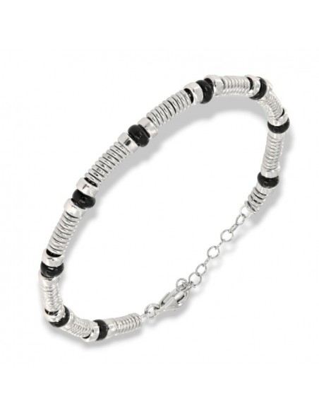 Bracciale Argento Rodiato Rondelle Sfere Nere [97e529b1]