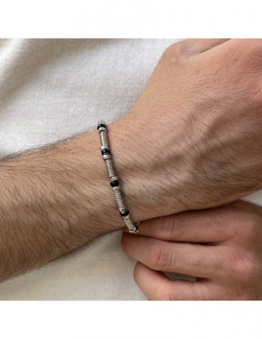 Bracciale Argento Rodiato Rondelle Sfere Nere [95f572f1]