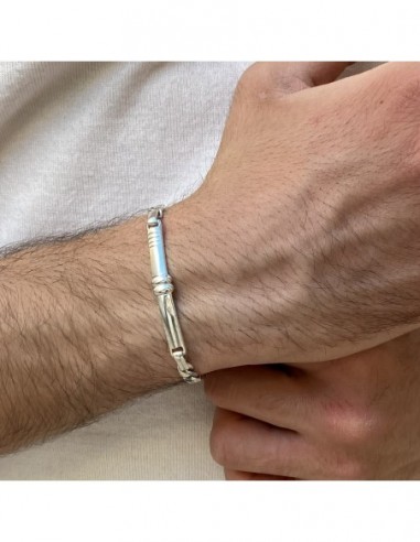 Bracciale Argento Rodiato Piastra Centrale Grumetta [3919e05e]