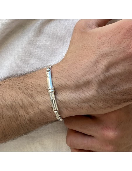 Bracciale Argento Rodiato Piastra Centrale Grumetta [3919e05e]