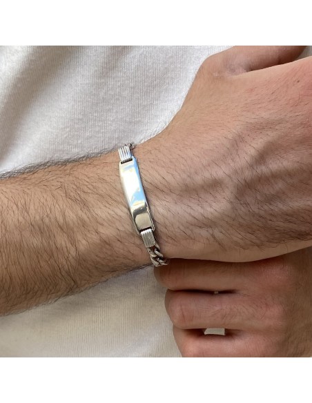 Bracciale Argento Rodiato Piastra Centrale Grumetta [25ab8259]