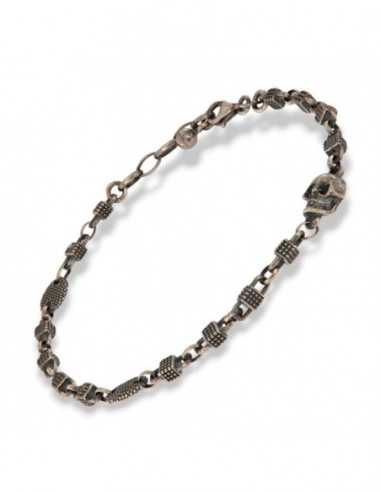 Bracciale Argento Brunito Teschio Zirconi Neri [e252b86f]