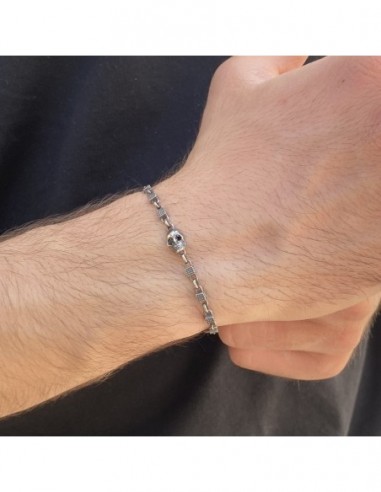 Bracciale Argento Brunito Teschio Zirconi Neri [8f00dedb]