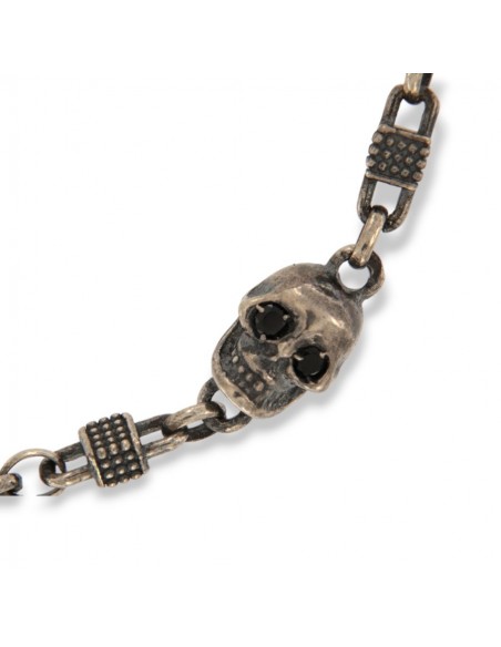Bracciale Argento Brunito Teschio Zirconi Neri [381d1fdf]