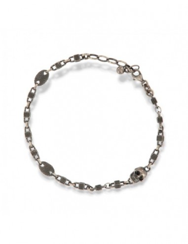 Bracciale Argento Brunito Teschio Zirconi Neri [3d4d58c1]