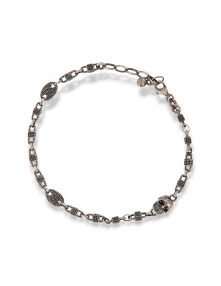 Bracciale Argento Brunito Teschio Zirconi Neri [3d4d58c1]