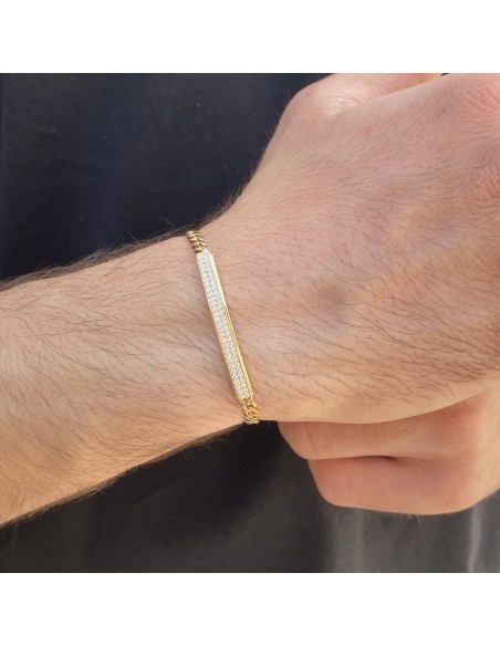 Bracciale Argento Dorato Piastra Centrale Zirconi Bianchi [353b5d23]