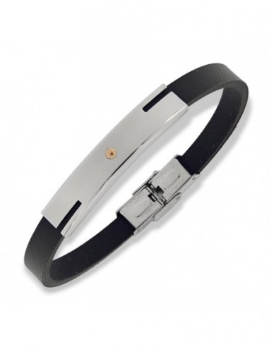 Bracciale Acciaio Caucciu Con Piastra Centrale [b51f7b3e]