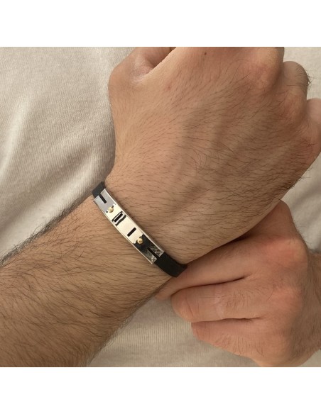 Bracciale Acciaio Caucciu Con Piastra Centrale [4c804e45]