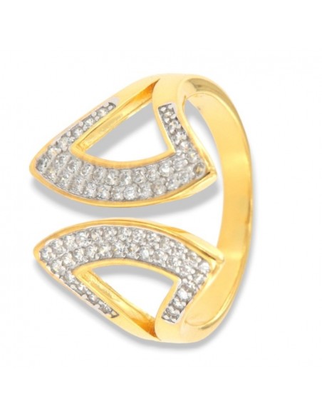 Anello Argento Dorato Zirconi Bianchi Gambo Aperto [cc6c19d7]