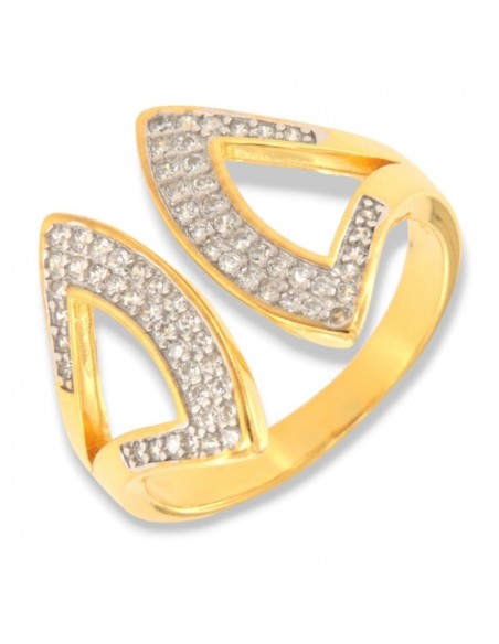 Anello Argento Dorato Zirconi Bianchi Gambo Aperto [7e60e92c]