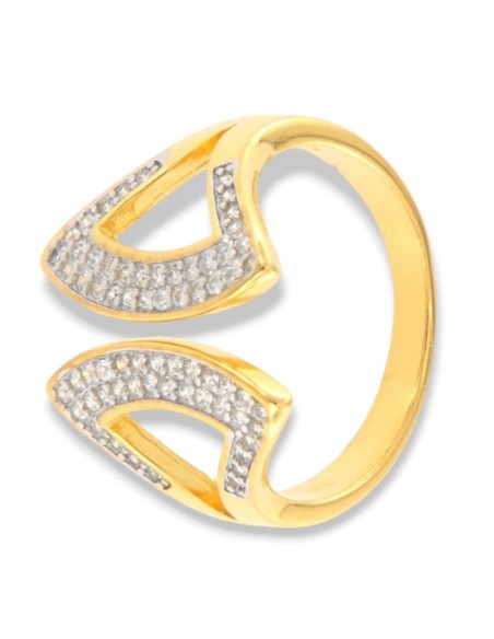 Anello Argento Dorato Zirconi Bianchi Gambo Aperto [7b30ae32]