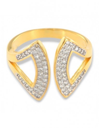 Anello Argento Dorato Zirconi Bianchi Gambo Aperto [ecbb6a79]