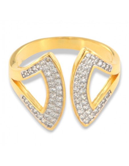 Anello Argento Dorato Zirconi Bianchi Gambo Aperto [ecbb6a79]