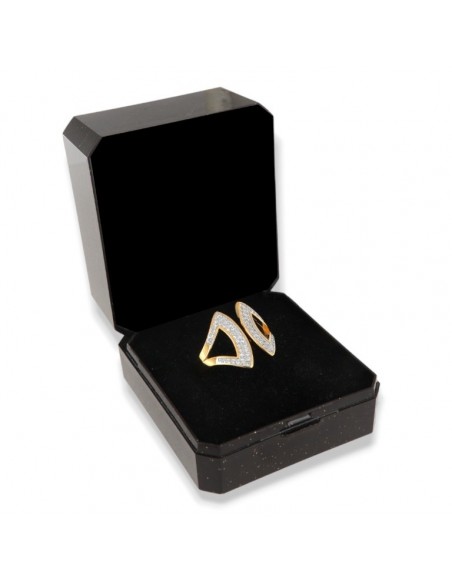 Anello Argento Dorato Zirconi Bianchi Gambo Aperto [a216ed3f]