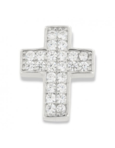 Ciondolo Argento Rodiato Croce Zirconi Bianchi 16MM [7f69c0a8]