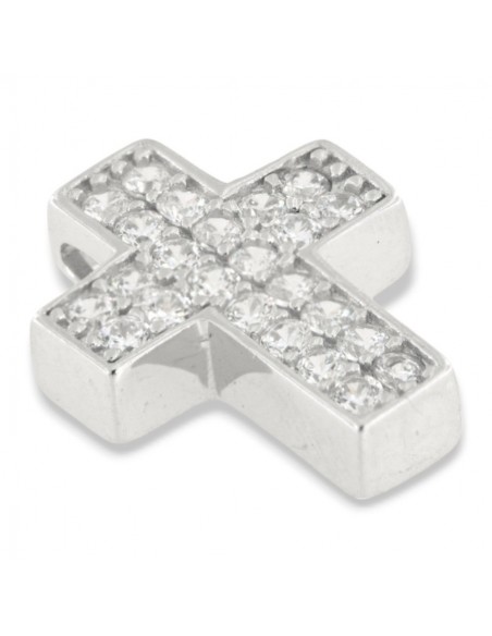Ciondolo Argento Rodiato Croce Zirconi Bianchi 16MM [c9273bd6]