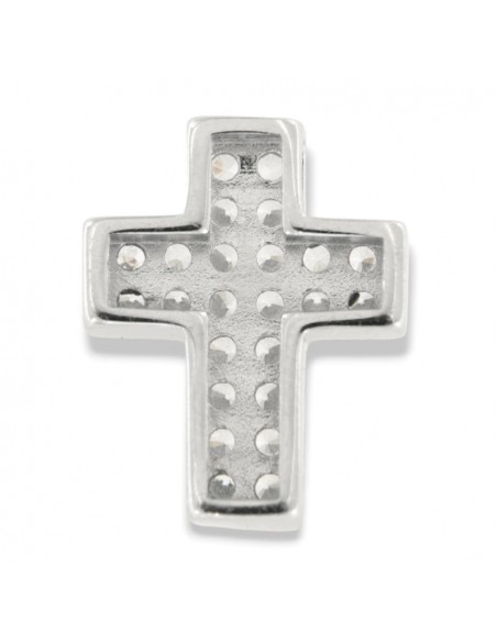 Ciondolo Argento Rodiato Croce Zirconi Bianchi 16MM [cc777cc8]