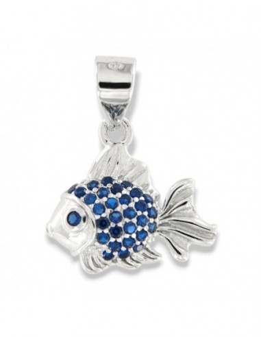 Ciondolo Argento Rodiato Pesce Zirconi Blu [7a3987b6]