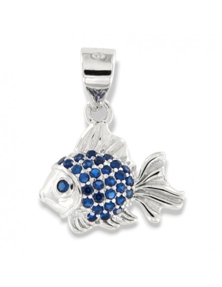 Ciondolo Argento Rodiato Pesce Zirconi Blu [7a3987b6]