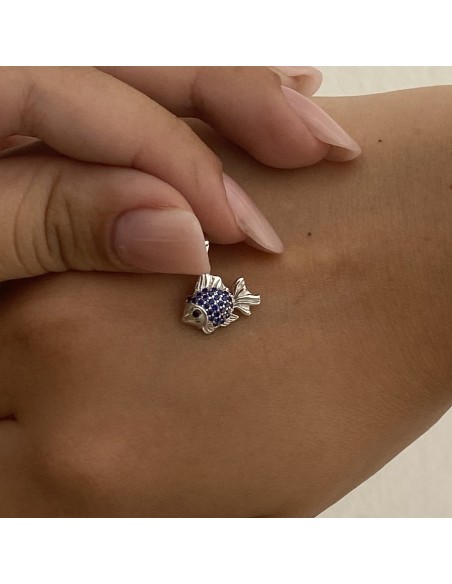 Ciondolo Argento Rodiato Pesce Zirconi Blu [eb7df1d7]