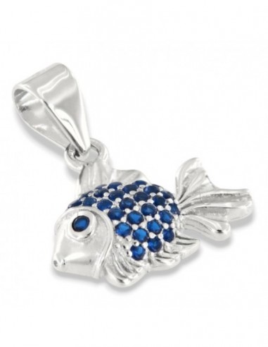 Ciondolo Argento Rodiato Pesce Zirconi Blu [5c6030d3]