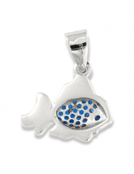 Ciondolo Argento Rodiato Pesce Zirconi Blu [593077cd]