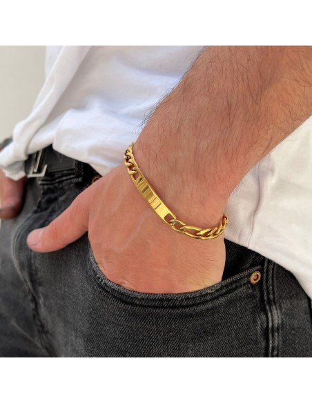 Bracciale Acciaio Dorato Piastra Personalizzabile [8578be26]