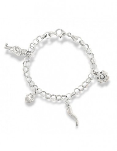 Bracciale Argento Rodiato Ciondoli Portafortuna [006568b3]