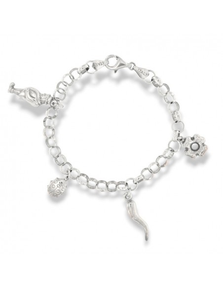 Bracciale Argento Rodiato Ciondoli Portafortuna [006568b3]