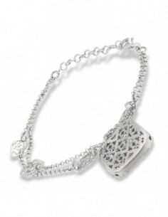 Bracciale Argento Rodiato Rollo Sfaccettata Con Piastre Quadrate Traforate [196e1865]