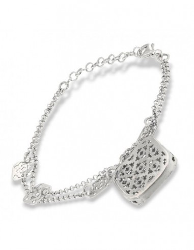 Bracciale Argento Rodiato Rollo Sfaccettata Con Piastre Quadrate Traforate [196e1865]