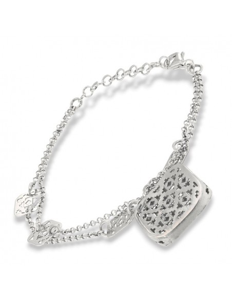 Bracciale Argento Rodiato Rollo Sfaccettata Con Piastre Quadrate Traforate [196e1865]