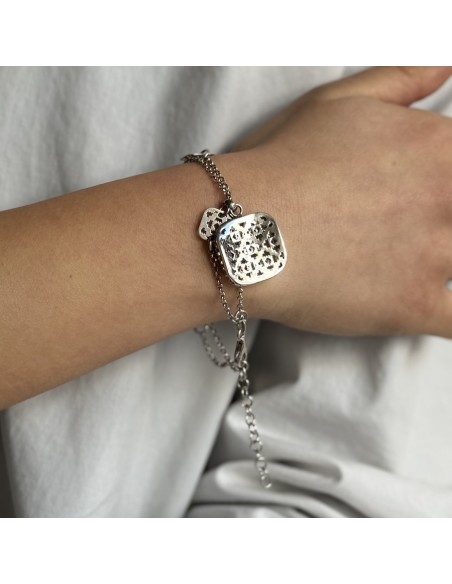 Bracciale Argento Rodiato Rollo Sfaccettata Con Piastre Quadrate Traforate [dc8bb03c]