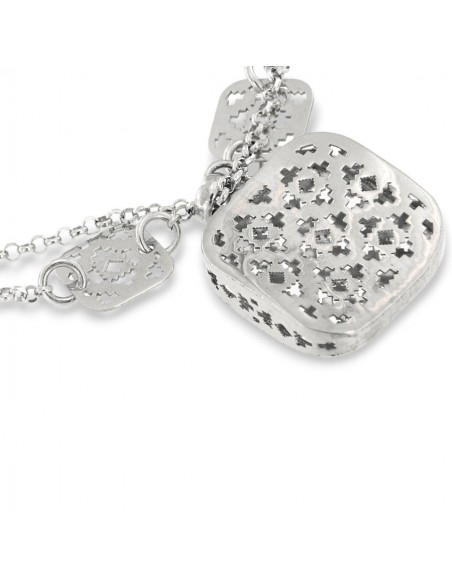 Bracciale Argento Rodiato Rollo Sfaccettata Con Piastre Quadrate Traforate [6b967138]