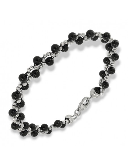 Bracciale Argento Rodiato Sfere Onice Nera [5d501930]