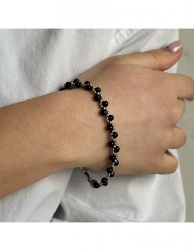 Bracciale Argento Rodiato Sfere Onice Nera [41811fc0]