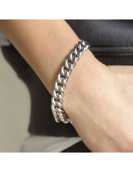 BRACCIALE ARGENTO RODIATO GRUMETTA LISCIA CUBANA [e2f59d17]