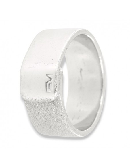 Anello Argento Rodiato Fascia Larga Sabbiata [38b55490]