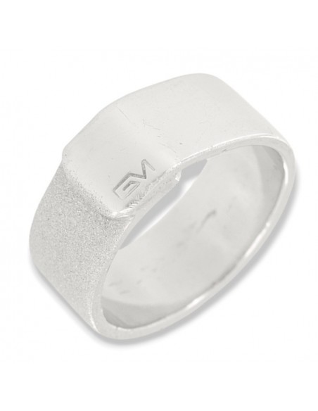 Anello Argento Rodiato Fascia Larga Sabbiata [ec84df86]