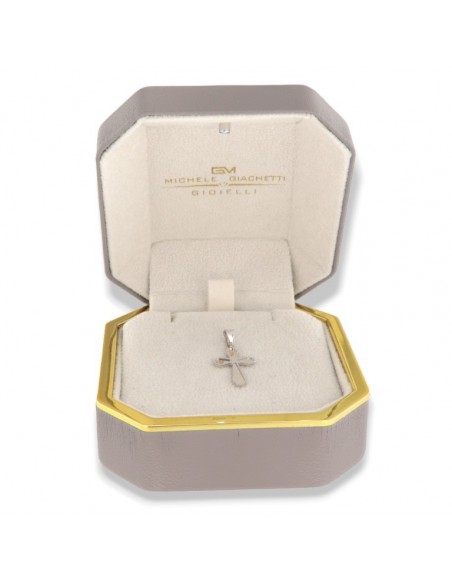 Ciondolo Oro Bianco Crocifisso Bordi Diamantati [7b35a4d0]