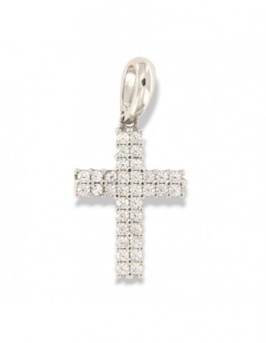 Ciondolo Oro Bianco Croce Zirconi Verdi/Bianchi [3f08c5ba]