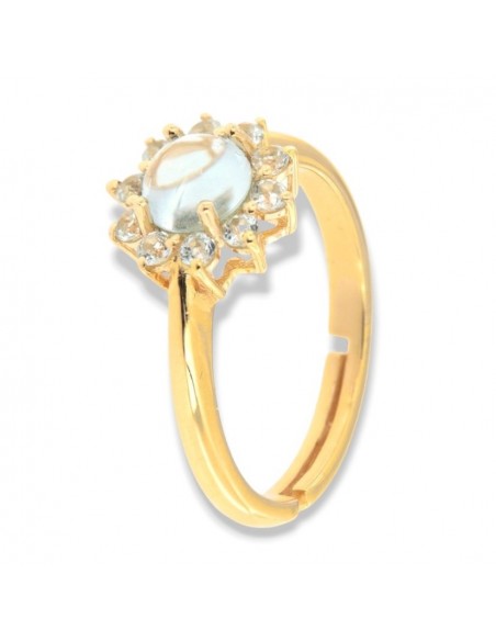Anello Argento Dorato Topazio Azzurro Naturale [ccdb0416]